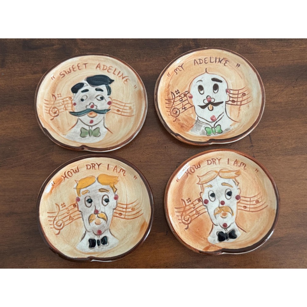 Vintage Set of 4 Ceramic Barbershop Quartet Coasters Snack Plates Sweet Adeline